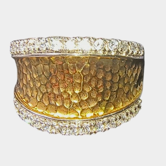 Joseph Esposito Jewelry - Joseph Esposito Chunky Two-tone Hammered CZ and Sterling Silver Ring